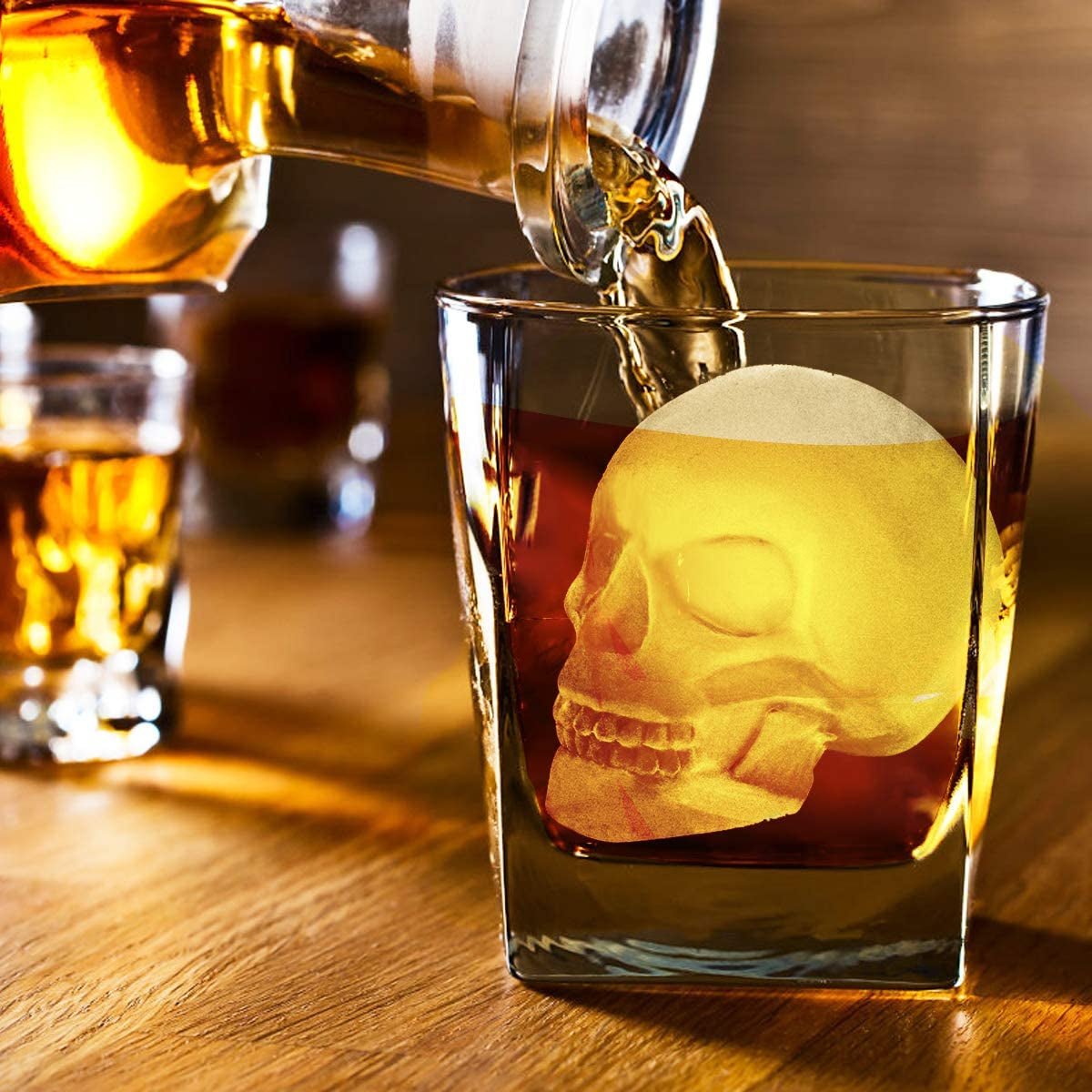 Extra Large 3D Skull Ice Cube Mold - Silicone Ice Molds for Whiskey with Funnel for Big Mouth Cup - Ice Maker with Resin Chocolate Sugar Mold for Parties (1 Pcs)