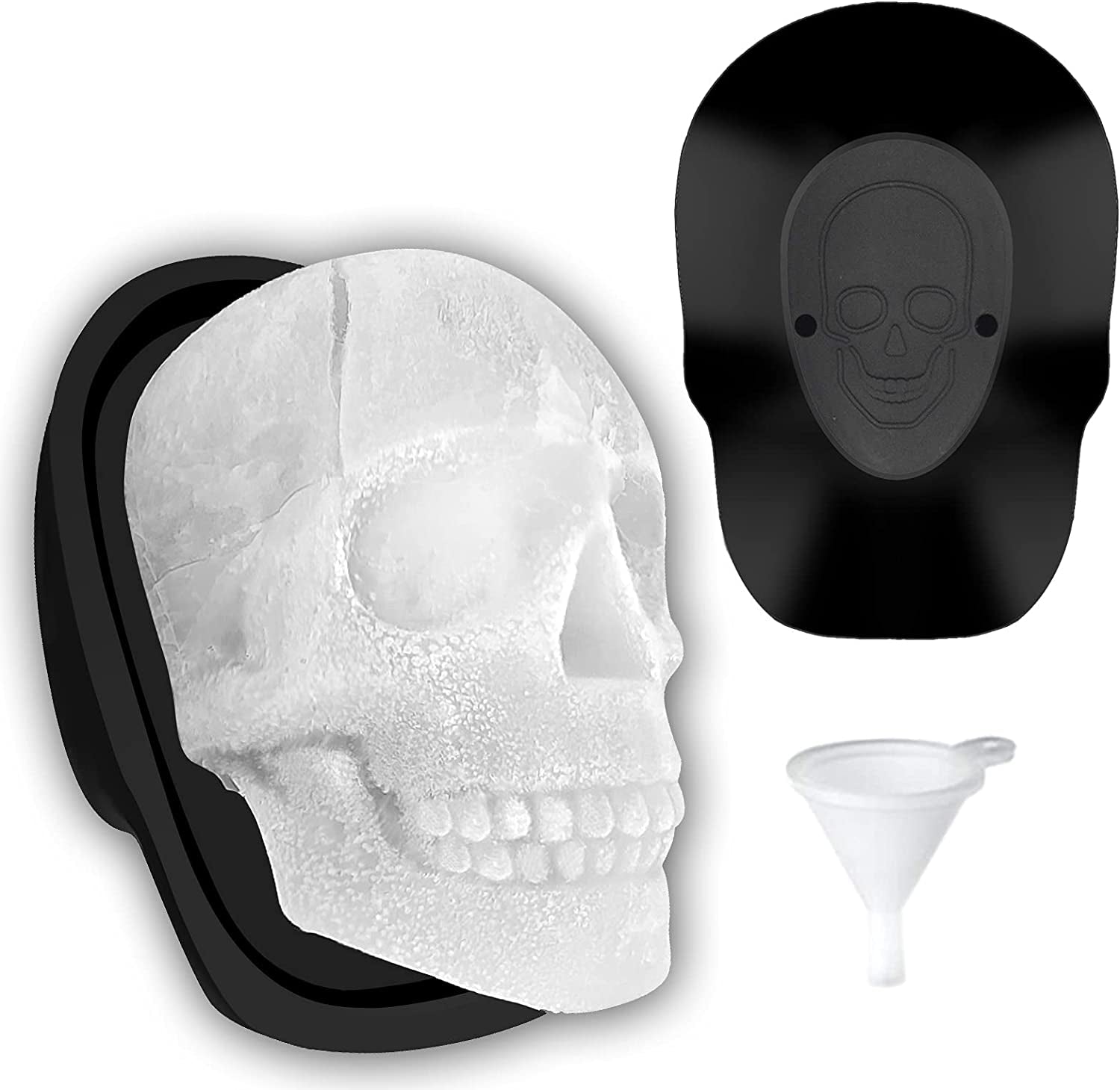 Extra Large 3D Skull Ice Cube Mold - Silicone Ice Molds for Whiskey with Funnel for Big Mouth Cup - Ice Maker with Resin Chocolate Sugar Mold for Parties (1 Pcs)
