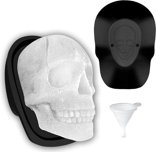 Extra Large 3D Skull Ice Cube Mold - Silicone Ice Molds for Whiskey with Funnel for Big Mouth Cup - Ice Maker with Resin Chocolate Sugar Mold for Parties (1 Pcs)